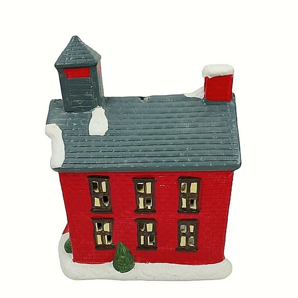 Vintage Winter Village Collectibles Porcelain Schoolhouse Tealight Candle Holder - Picture 2 of 5